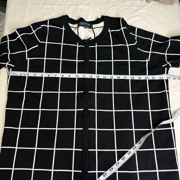 Jones New York Grid Plaid Full Zip Jacket 2X Preppy Minimalist Stretch Knit - Picture 6 of 8